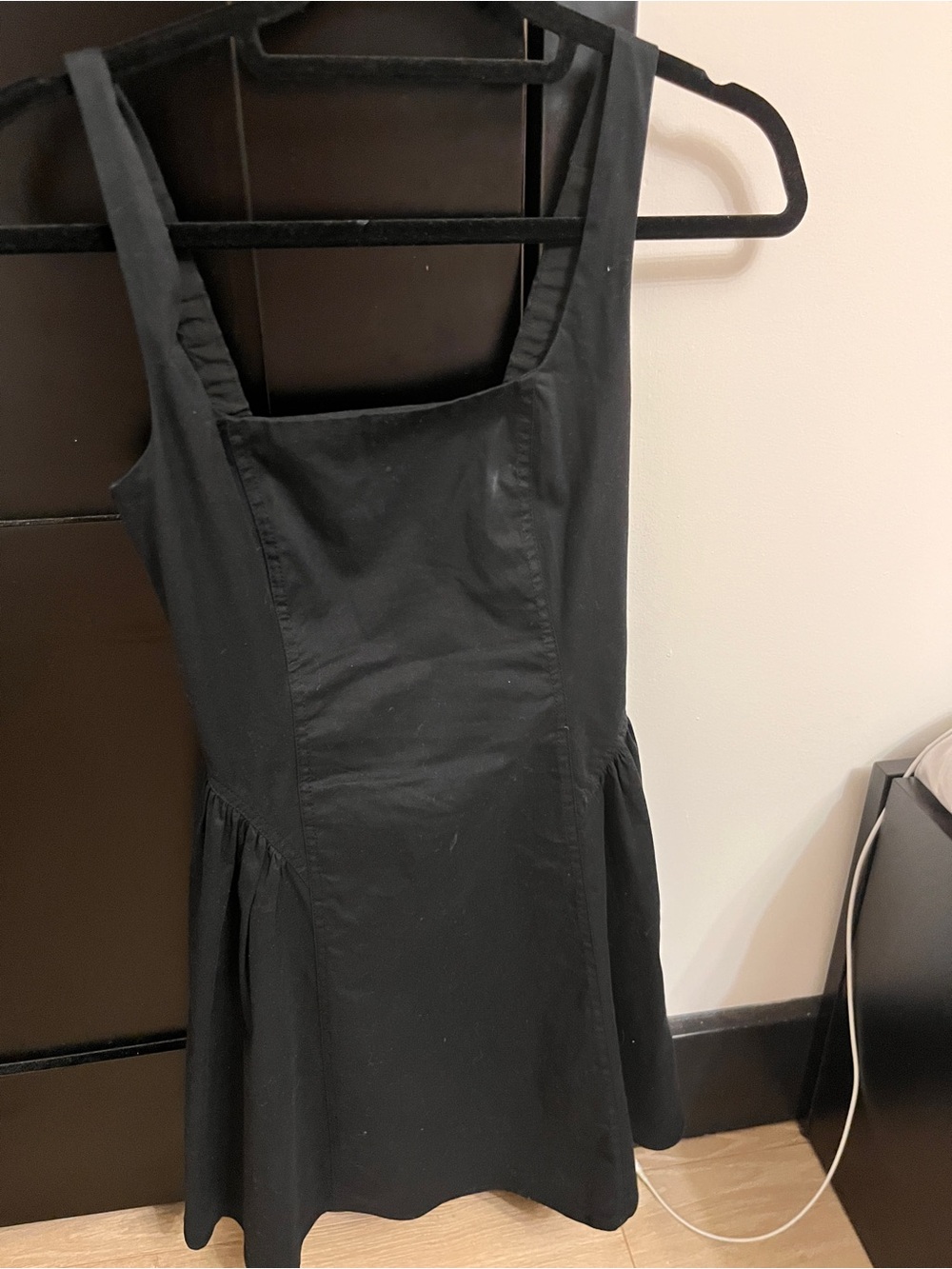 Black Square-Neck Mini Dress with Flare Skirt